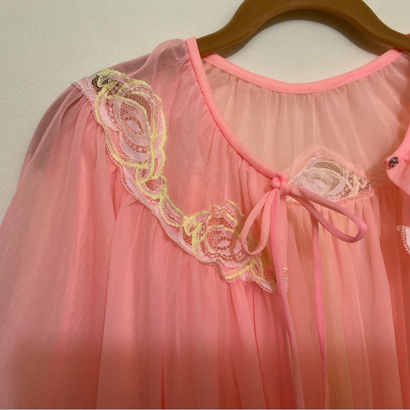 Jenelle of California Small/Med? Fly Away Robe Negligee Vintage Pink/Yellow RARE - Picture 6 of 10